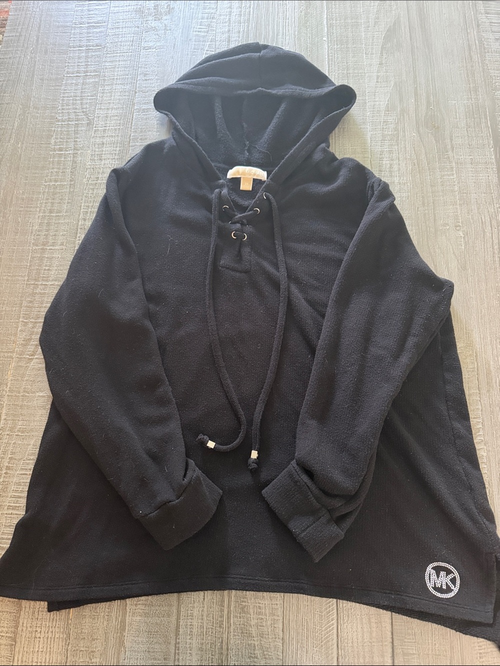 Michael Kors Black Lace-Up Hooded Pullover